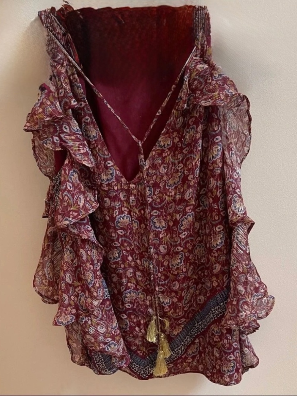 Ramy Brook Silk Printed Ruffle Sleeveless Top (Lined) Size Medium M
